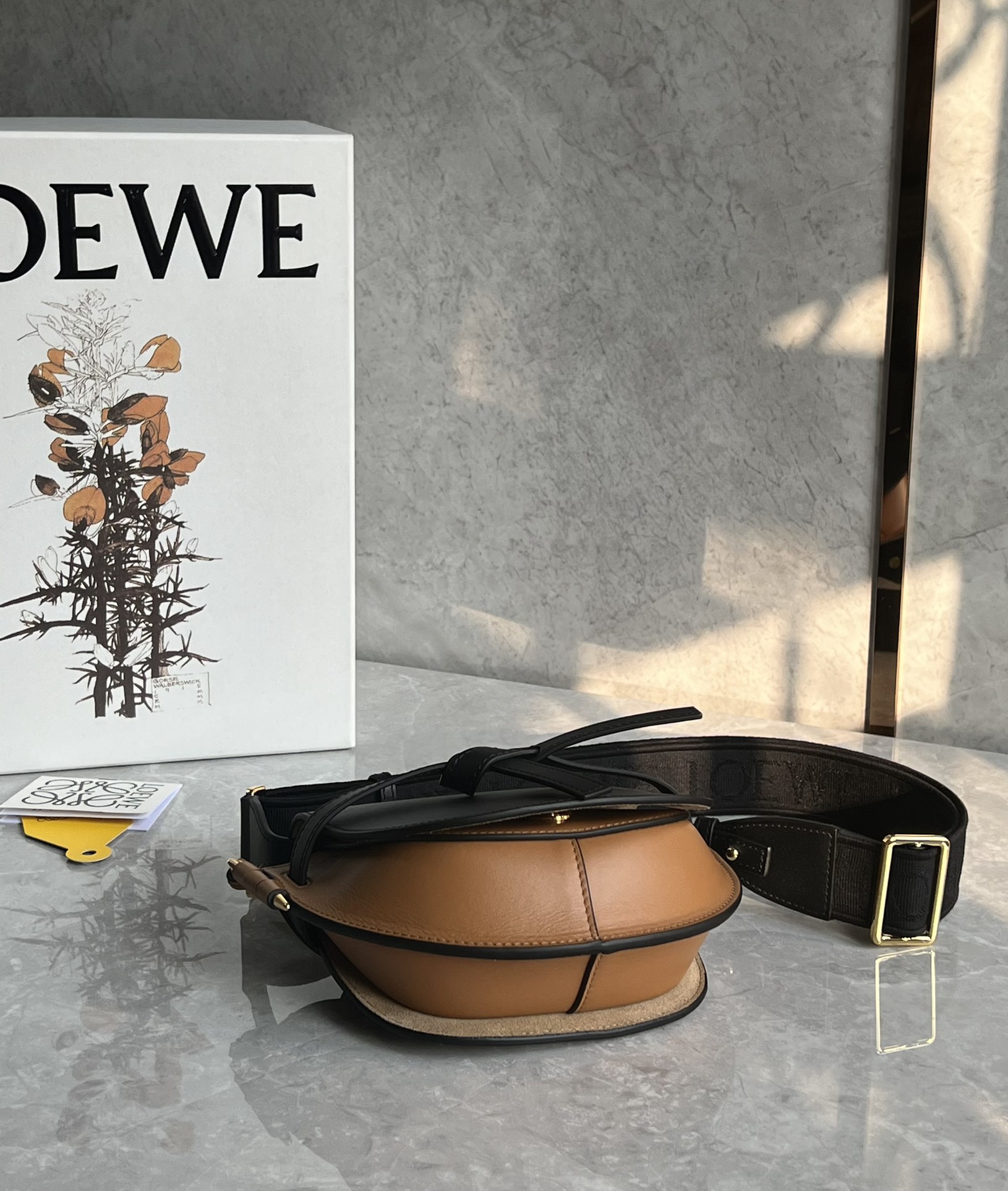 Loewe Mini Gate Dual Bag in Soft Calfskin and Jacquard Black/Brown